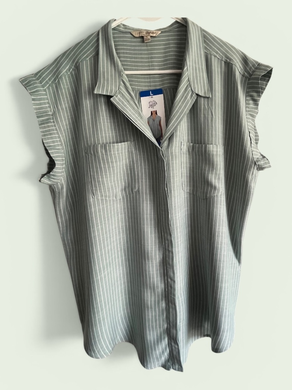 Jachs Girlfriend Green Striped Cap Sleeve Blouse Size L NWT